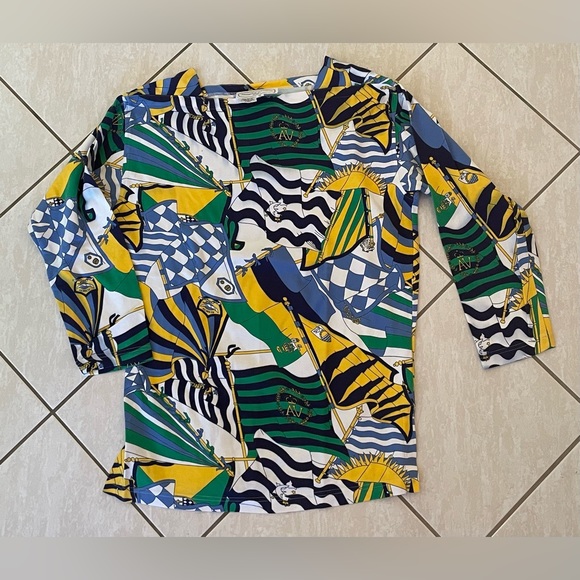 adrienne vittadini Sport 100% Cotton Bold Print Top Women’s Large - Picture 1 of 13